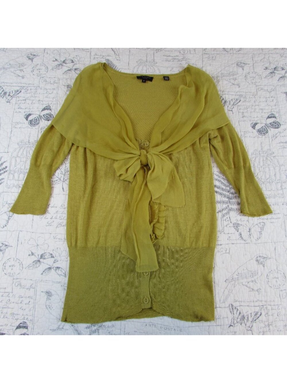 EUC Ted Baker London pure Silk knit top sheer drape worn front / back sz 3 us M